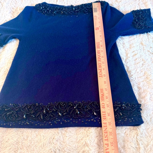 J.Crew Beaded Cashmere Holiday Sweater Top Navy Blue Size Small Y2K Italian Yarn - Picture 5 of 7